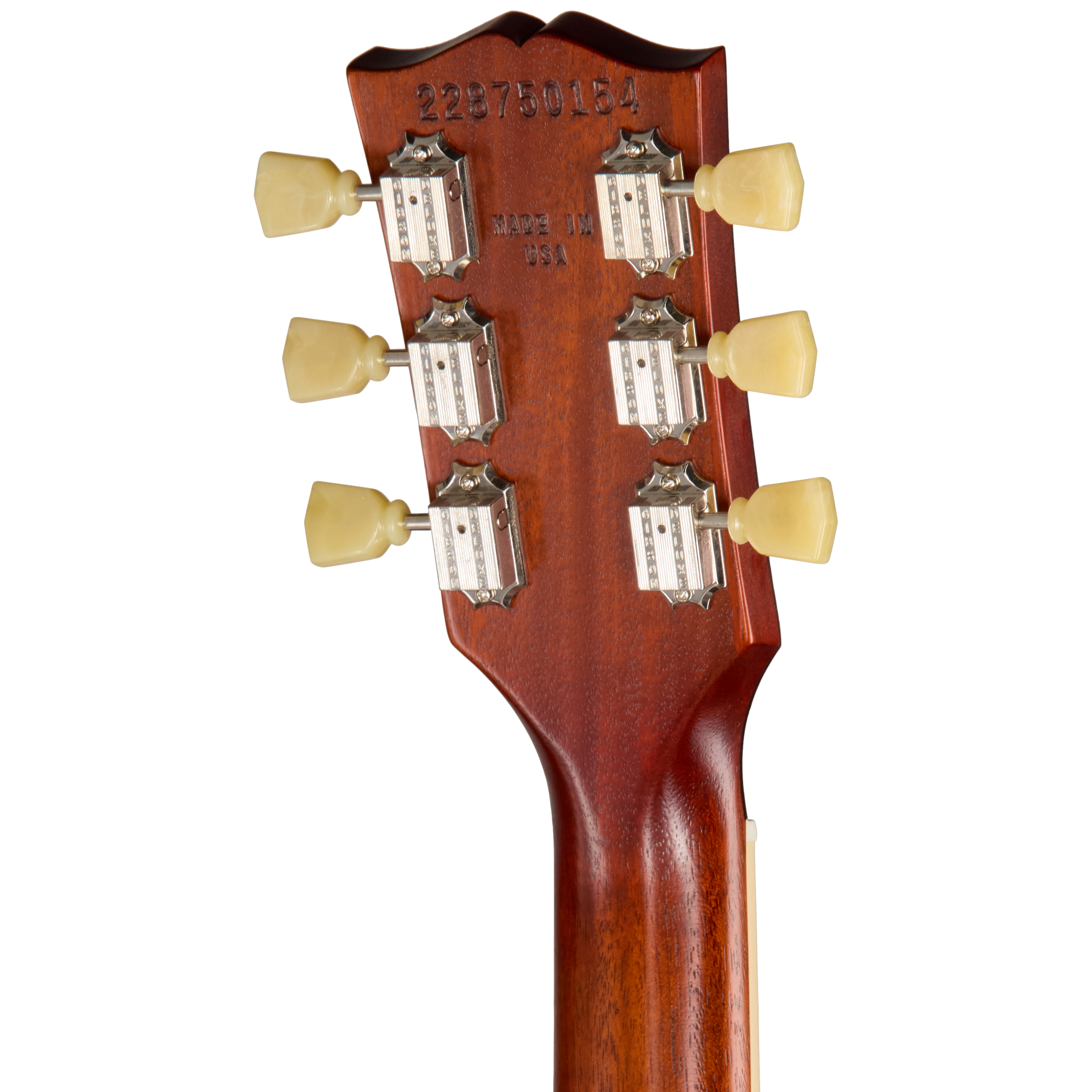 Gitarrenkopf, Mahagoniholz, Sechs Saiten, Sechs Mechaniken, Cremefarbene Wirbel